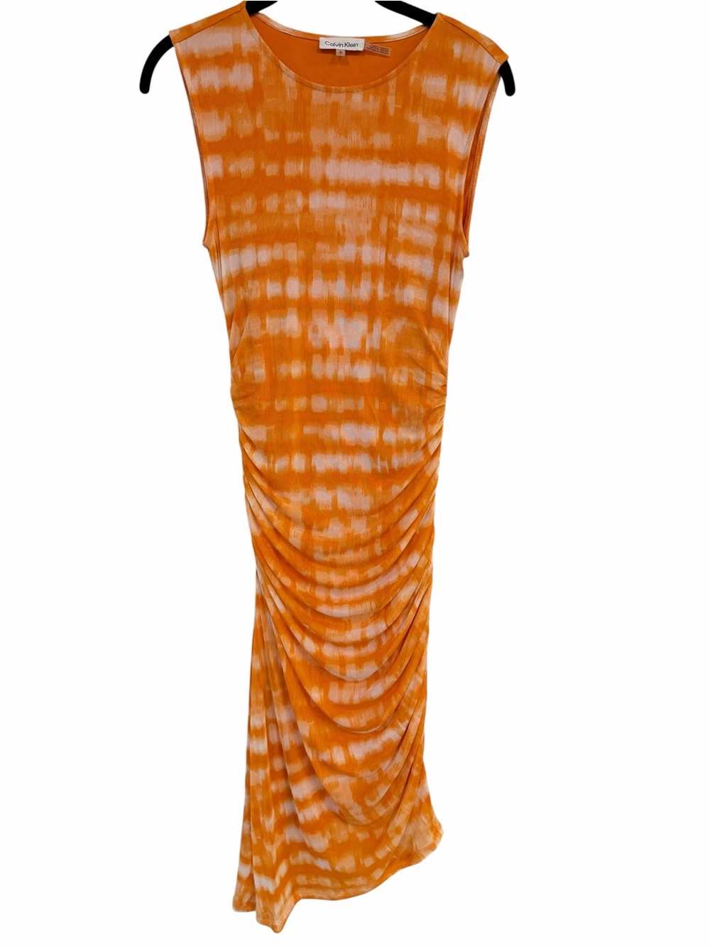Calvin Klein Orange and White Tie-Dye Mesh Tank Dress Size Small
